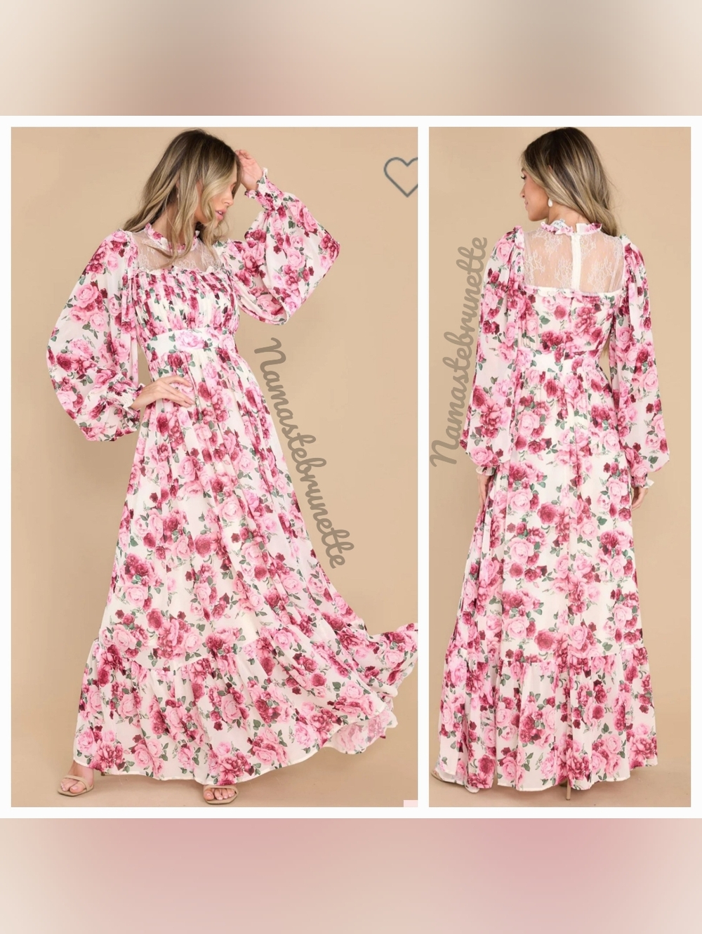 Ivory Floral Print Maxi Dress